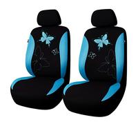 Flying Banner Fashion Colorful Butterfly Lace Embroidery Car Seat Covers Front Airbag Compatible(2 Fronts, Mint Blue)