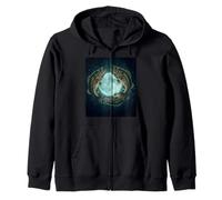 Flying Bass Fish under the terrestrial moon for fish lovers Zip Hoodie