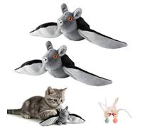 Flying Bat Dog Toy, Flying Bat Toy for Dogs, Halloween Interactive Flapping Bat Cat Toys, Motion Activated Flapping Wings Electric Teasing with Chirping Bird, Rechargeable with Lanyard (2PCS)