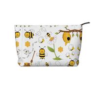 Flying Bees Daisy Honey Corduroy Makeup Bag – Versatile Cosmetic Pouch with Zipper for Daily Use and Travel Capacity Organizer