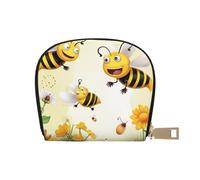 Flying Bees Daisy Honey Leather Semi-Circular Card Bag, Compact and Convenient, Easy to Store