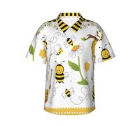 Flying Bees Daisy Honey Men's Short Sleeve Hawaiian Shirt - Full Print Design, Ultra-Soft Polyester Fabric for Summer Style Black