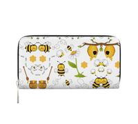 Flying Bees Daisy Honey Print Leather Hand Wallet – Long Clutch for Women, Lightweight Wallet with Multiple Card Slots and Coin Pocket, Black, One Size