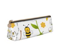 Flying Bees Daisy Honey Print PVC Coin Purse Money Bag Makeup Case Pencil Pouch Zipper stationery case Women Men, White, One Size, Simple