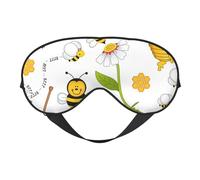 Flying Bees Daisy Honey Print Silk Sleep Mask with Adjustable Buckle Stylish Eye Mask for Women Travel Nap Shift Work Office