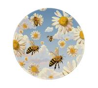 Flying Bees Daisy Honey Prints Round Mouse Pad 2 PCS,Non-Slip Rubber Base Mousepad Mouse Mat for Laptop Computer Office 7.9 x 7.9 Inch