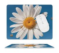 Flying Bees Daisy Honeys Mouse Pad Rectangle Premium-Textured Waterproof Leather Computer Mousepad, Stitched Edges Gaming Mouse Mat for Laptop, Home Office Decor Desk Accessories