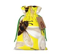 Flying Bees Daisy Honeys Print Birthday Gifts Wrap Bag Unique Drawstring Gifts Bag Canvas Bags for Party Wedding Present,1 Piece S
