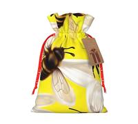 Flying Bees Daisy Honeys Print Birthday Gifts Wrap Bag Unique Drawstring Gifts Bag Canvas Bags for Party Wedding Present,1 Piece S