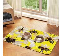 Flying Bees Daisy Honeys Print Pet Food Bowl Mat,Feeding Mat,Washable Feeding Mats For Dogs And Cats