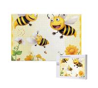 Flying Bees Honey Printed 1000 Pieces Jigsaw Puzzle with Storage Box, Wooden Puzzle for Adults and Kids, Family Fun Decorative Game, 75x50 CM