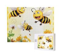 Flying Bees Honey Printed 500 Pieces Jigsaw Puzzle with Storage Box, Wooden Puzzle for Adults and Kids, Family Fun Decorative Game, 52x38 CM