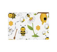 Flying Bees Honey Printed Linen Placemats 4 PCS Set - Double Layer Heat Resistant Non-Slip Place Mats for Dining Room, Kitchen Table Decor, Indoor Outdoor, Housewarming Gift