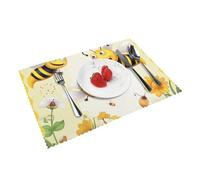 Flying Bees Honey Printed Placemat Set of 4 - Non Slip Heat Resistant Table Mats 45x30 CM for Morden Kitchen Home Dining Decor