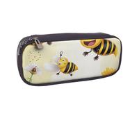 Flying Bees Honey Printed Pu Leather Pencil Case Box Flip Pen Bag and Makeup Cosmetic Holder for Girls Boys School Students