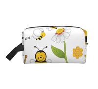 Flying Bees Honey Prints Large Makeup Bag Makeup Pouch with Handle, Portable Simple Travel Makeup Organizer Case for Women