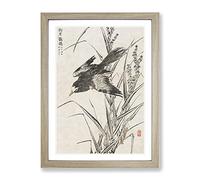 Flying Bird By Kono Bairei Asian Japanese Framed Wall Art Print, Ready to Hang Picture for Living Room Bedroom Home Office Décor, Oak A3 (34 x 46 cm)