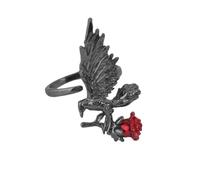 Flying Bird Carrying Red Roses Punk Statement Ring for Women Men Stylish Personalized Adjustable Joint Finger Midi Rings Fashion Open Band Unique Design Dark Aesthetic Cool Gothic Jewelry for Party