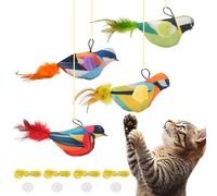 Flying Bird Cat Toy, 4PCS Hanging Flapping Bird Cat Toy, Interactive Cats Toys with Lifelike Plush Simulation Sound Touch Activated, Rechargeable Cats Birds Toys with Rope for Kittens to Bite, Chew