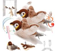 Flying Bird Cat Toy, Interactive Flapping Bird Cat Toy, Bird Chase Cat Toy, Chirping Bird Cat Toy Flapping Wings, Simulated Chirping Bird Cat Toy for Indoor Cats (2Pcs A)