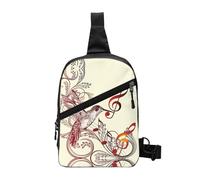 Flying Bird Musical Notes Foldable Sport Sling Bag,Lightweight Crossbody Chest Pack with Multiple Pockets,Water-Resistant Polyester Fabric,Compact Travel Daypack