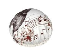 Flying Bird Musical Notes Printed Double-Layer Waterproof Shower Cap - Reusable Spa & Face Mask Bathing Hat for Travel, Home Care & Beauty Routine