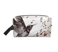 Flying Bird Musical Notes Printing Portable Makeup Bag for Women Girl Large Capacity Travel Cosmetic Bag Makeup Pouch Organizer with Handle