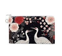 Flying Birds Crane Heron Coin Purse with Key Ring Cute Change Purse Travel Portable Keychain Wallet with Zipper for Women Girls, style, One size, Floral