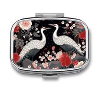 Flying Birds Crane Heron Pill Box Small Metal Pill Case for Purse Or Pocket 2 Compartment Pill Organizer Cute Travel Pillbox Portable Pill Container Holder to Hold Vitamins Fish Oil