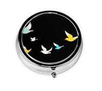 Flying Birds Mini Round Pill Box, can be Put into Wallet, Pocket, Light and Convenient, 3 Compartment Pill Box, Portable Pill Box,