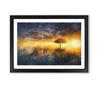 Flying Birds Over a Lone Tree Painting Framed Print | A2 Black Framed Wall Art | Ready to Hang | Modern Floral Picture | Living Room Bedroom Lounge Office