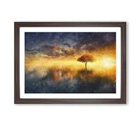Flying Birds Over a Lone Tree Painting Framed Print | A2 Walnut Framed Wall Art | Ready to Hang | Modern Floral Picture | Living Room Bedroom Lounge Office