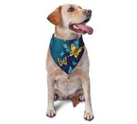 Flying Blue Gold Butterflies Print Dog Bandana 1 Pack Triangle Scarf Washable Birthday Adjustable Bib Handkerchief for Neutral Large Dogs