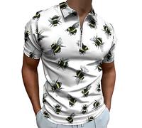 Flying Bumblebee Men's Polo Shirt Golf Zippered T-Shirt Short Sleeve Casual Tee Muscle Tops S