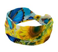 Flying Butterflies among the Sunflowers Stretchy Headbands for Women, Yoga Workout Sport Headband, Twisted Knot Turban Hair Wrap, Wide Hairband for Girls Ladies