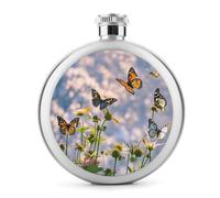 Flying Butterflies Hip Flask for Men Personalized Groomsmen Flasks Stainless Steel Whiskey Hip Flask 5 Oz Leakproof Liquor Flasks with Metal Cap for Travel Bar Party Drinker