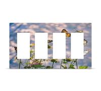 Flying Butterflies Outlet Cover,4-Gang Wall Plate Hidden Screw Face Plate,Thermoplastic Faceplate Cover Decorator Receptacle Outlet Light Switch Cover Size 8.3"x 4.7"for House