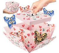 Flying Butterfly Explosion Gift Box with 6 Pcs Flying Butterflies, Surprise Birthday Gift Box with Butterfly, Surprise Cake Boxes for Birthday, Anniversary, Wedding,Graduation Special Occasions Pink