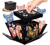 Flying Butterfly Explosion Gift Box with 6 Pcs Flying Butterflies, Surprise Birthday Gift Box with Butterfly, Surprise Cake Boxes for Birthday, Anniversary, Wedding,Graduation Special Occasions Black