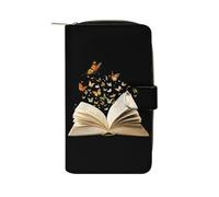Flying Butterfly from Book PU Leather Wallet Cloth with 12 Card Holder Handbag Long Clutch for Men Women