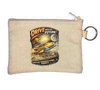 Flying Car Journey to Future Cities Key Chain Coin Purse Beige