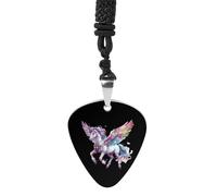 Flying Colorful Horse Guitar Picks Necklace Bass Pick Pendant Vintage R&B Steel Music Jewelry for Music Lovers