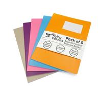 Flying Colours A4 Exercise Books 8mm Lined Pages, 5 Assorted Colour Exercise Books A4 Lined in Buff, Purple, Pink, Blue & Orange, Writing Book pack for Home or School Revision Notebooks & Journaling