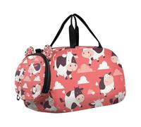 Flying Cow Pink Heart Gym Duffel Bag with Shoes Compartment Lightweight Overnight Travel Weekender Tote for Travel, Swimming, Dance, Ballet