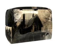 Flying Crows Abandoned Cabin Cosmetic Bag for Women, Travel Toiletries Bags Large PVC Makeup Handy Pouch Organiser with Zipper