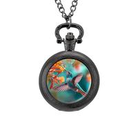 Flying Cute Hummingbird Men's Pocket & Fob Watches Analogue Display Quartz Watch with Chain for Birthday Christmas Father's Day Black-Style
