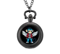 Flying Cute Monkey Men's Pocket & Fob Watches Analogue Display Quartz Watch with Chain for Birthday Christmas Father's Day Black-Style
