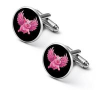 Flying Cute Piggys Shirt Cufflinks Round Cuff Links for Business Wedding Party Father's Day Gift 2.0cm