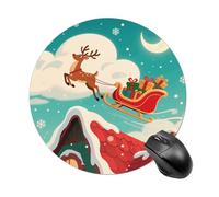 Flying Deer Mouse Pad Round Laptop Mouse Mat Cute Computer Mousepad Keyboard Pad Non-Slip Desk Pads for Gaming Office Work Home