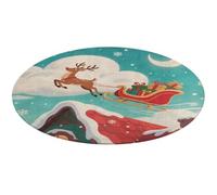 Flying Deer Round Area Rug Non Slip Backing Doormat Water Absorbent Plush Throw Low-Pile Non-Slip Floor Mat Carpet for Living Room Bedroom Entryway Nursery Room 90 * 90cm